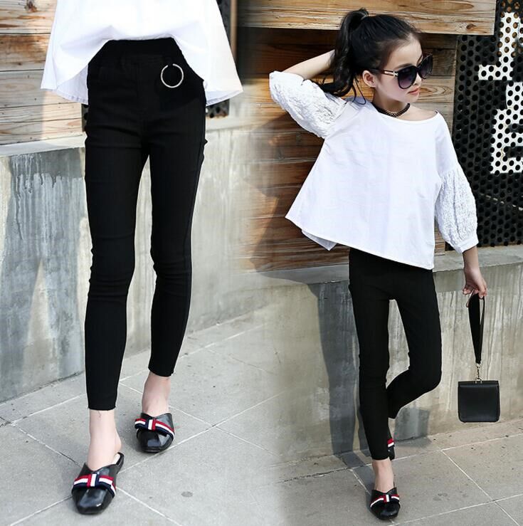 8-Year-old girl black trousers 9 children 10 girls sprin