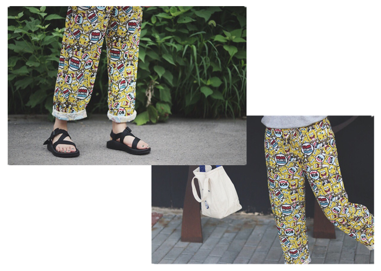 Đàn ông và phụ nữ hoạt hình cotton mỏng nhà quần in cá tính phong cách Harajuku retro lỏng đường phố đánh bại phim hoạt hình cặp vợ chồng ngủ quần lửng nữ