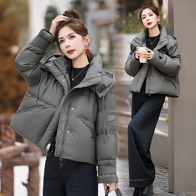 Lusam 2025 Winter New Style 90 White Duck down Jacket for Women, Short Style, Thickened and Warm, Gray Coat for Petite Sizes