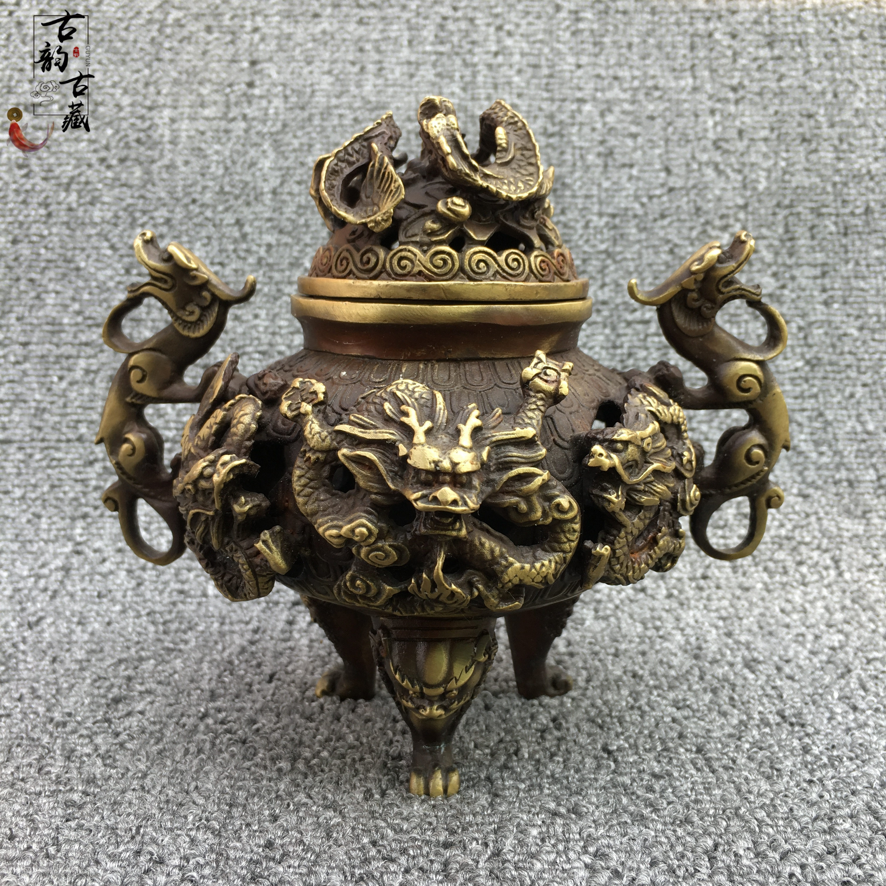 銅香炉 純銅九龍戯珠香薫炉 九転乾坤炉 置物 アンティーク | www