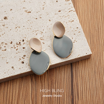 2021 new fashion avocado Morandi contrast color S925 silver needle earrings female thin painless mosquito coil ear clip