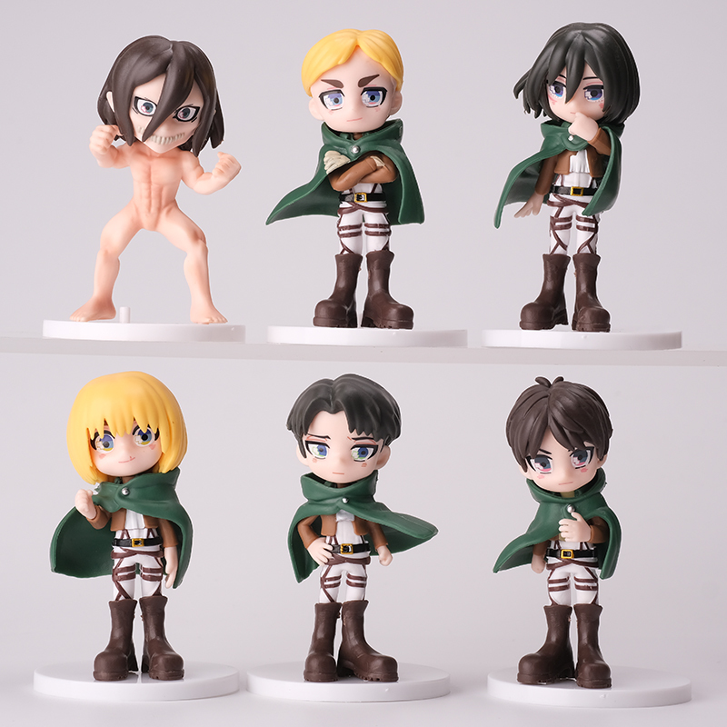 6 Attack on Titan Figures, All Assembled, Levi, Commander, Eren, Anime Peripheral Figurines and Ornaments