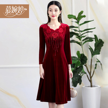 2021 new autumn golden velvet dress Noble foreign-aged mother dress for wedding long skirt