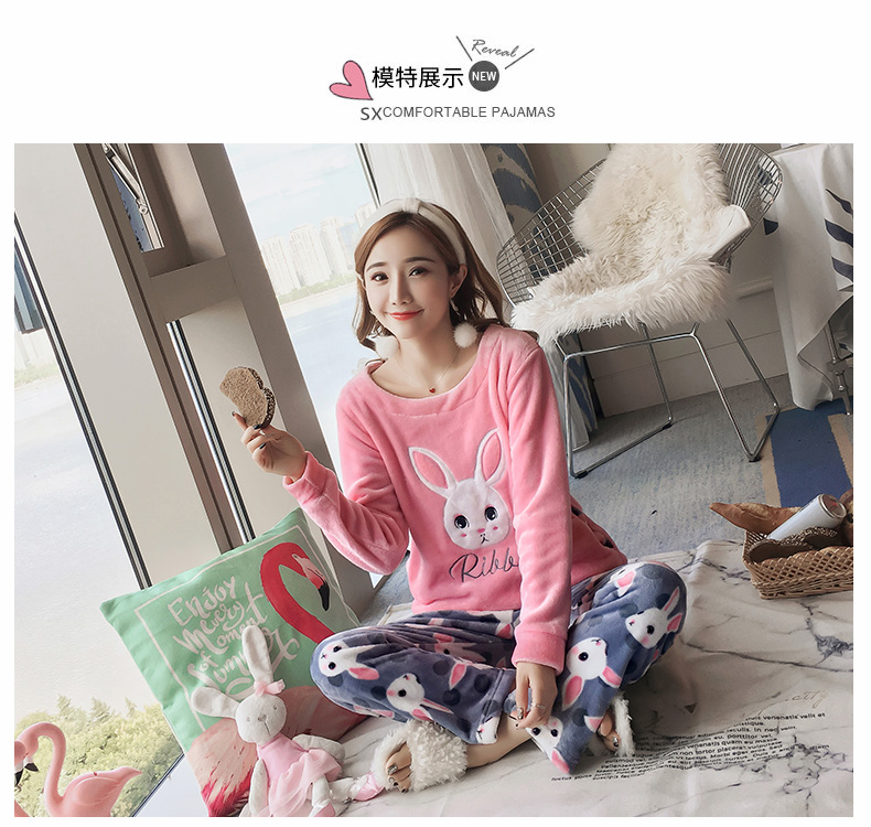 Đồ ngủ nhung san hô nữ mùa thu đông dài phiên bản dài tay Hàn Quốc của flannel dày ngọt ngào và đáng yêu phù hợp với dịch vụ nhà mùa đông đồ bộ pijama