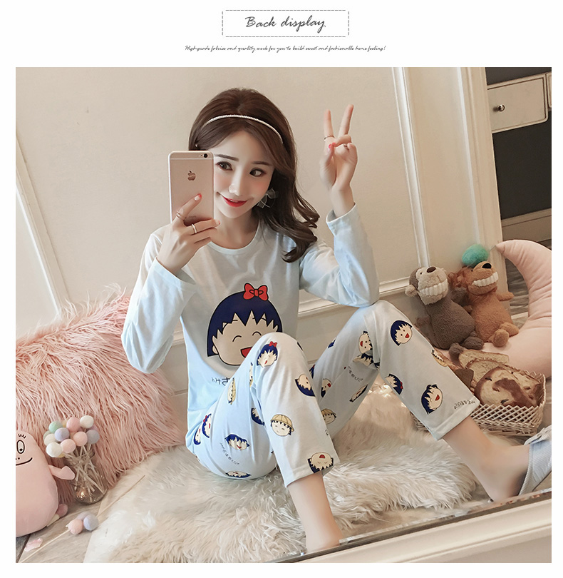 Đồ ngủ mùa thu của phụ nữ mùa thu dài tay cotton mùa xuân và mùa thu phụ nữ dễ thương phục vụ nhà cotton bộ mặc nhà thu đông