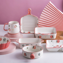 Day Style Cartoon Microwave Oven Ceramic Baking Pan Home Oven Baking Hand-painted Rectangular double ear handle Oven Meal Pan