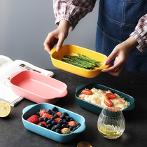 Home Nordic creative baking cheese baked rice plate Net red ceramic binaural microwave oven rectangular plate