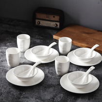 Chinese creative simple 16-head pure white ceramic tableware set Bowl plate home hotel table set saucer Cup spoon