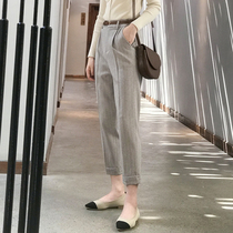 Spring and autumn high waist thin pipe pants womens professional suit pants vertical straight tube dress pants loose work ankle-length pants