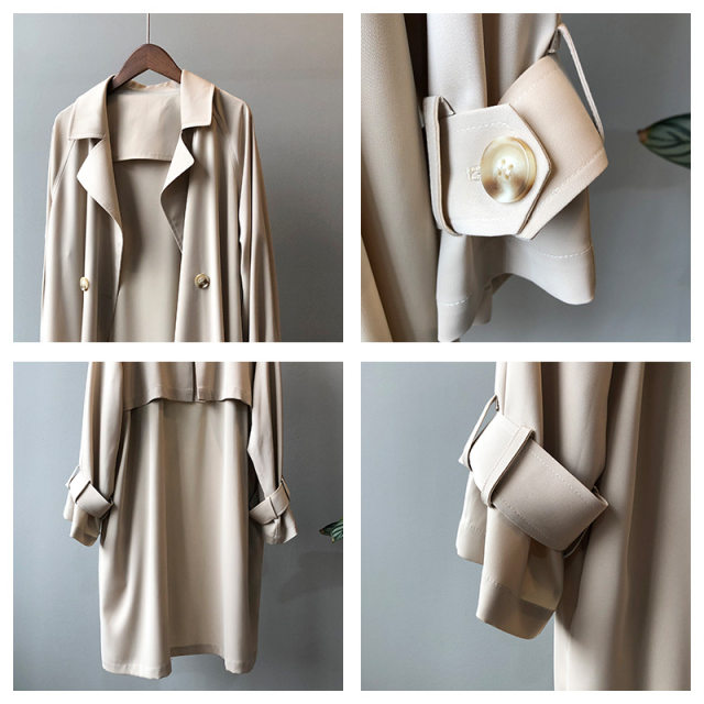 Hepburn style drapey trench coat for women 2024 new spring and autumn mid-length large size light coat small coat