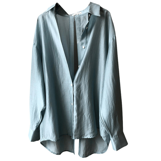Back tie slit tops design sense niche thin shirt women's summer outerwear long-sleeved sunscreen tencel shirt