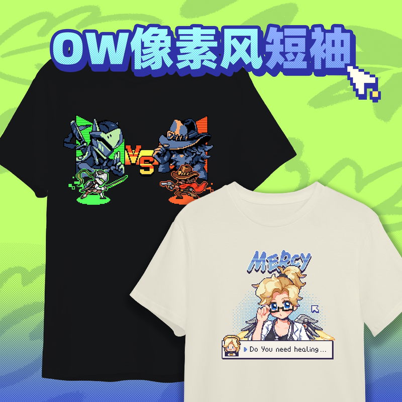 [Free Shipping] Overwatch Summer Short Sleeve Pixel Style Genji Angel Mccree