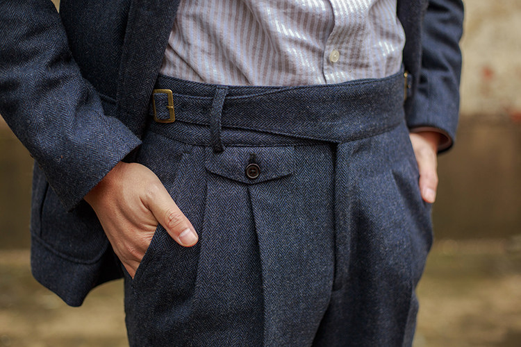 Men Wool Blend Herringbone Gurkha Pants Retro Tweed Straight Leg