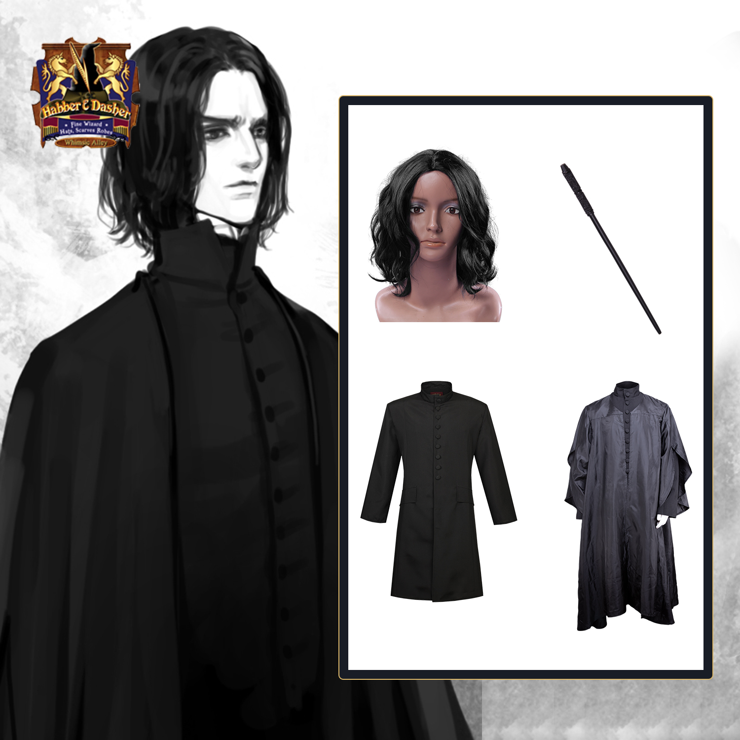 Harry Potter Professor Snape cosplay robe set peripheral coat cape to send wand wig