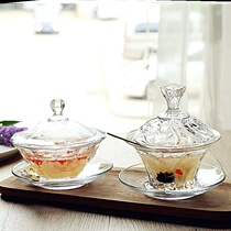 2020 glass transparent cup dessert lotus seed birds nest white fungus with lid shark fin salad fruit soup bowl soup small bowl water