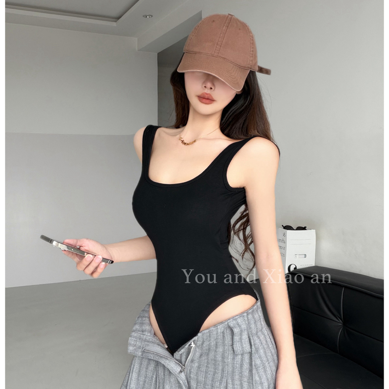 Stunning Back View~ Sweet and Cool Style Black High-Waisted Jumpsuit for Women, Summer Sexy Backless Tight Shorts Vacation Tank Top