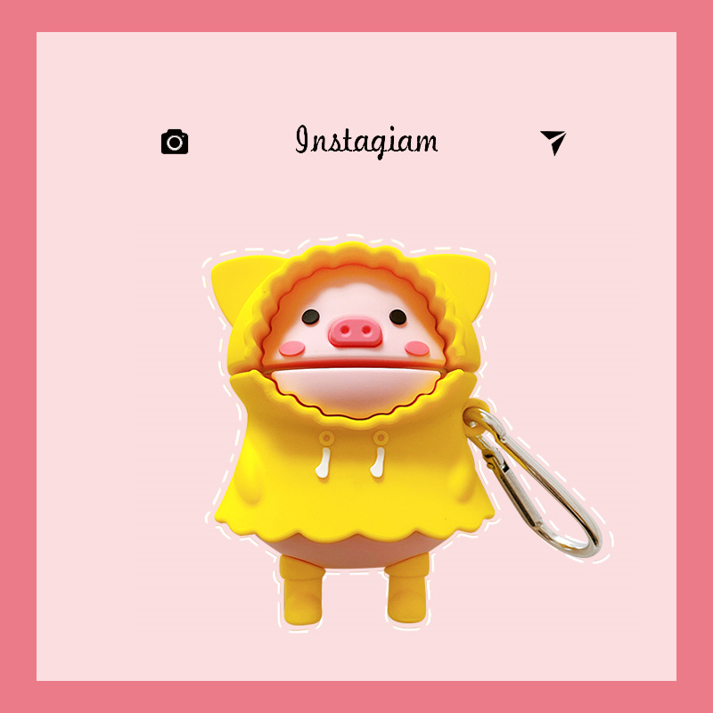 Creative Raincoat Small Pig Headphones Sleeve Apply AirPods Protective Sleeve 1 2 Apple Silicone Gel Personality Female Soft Wave Soft Shell