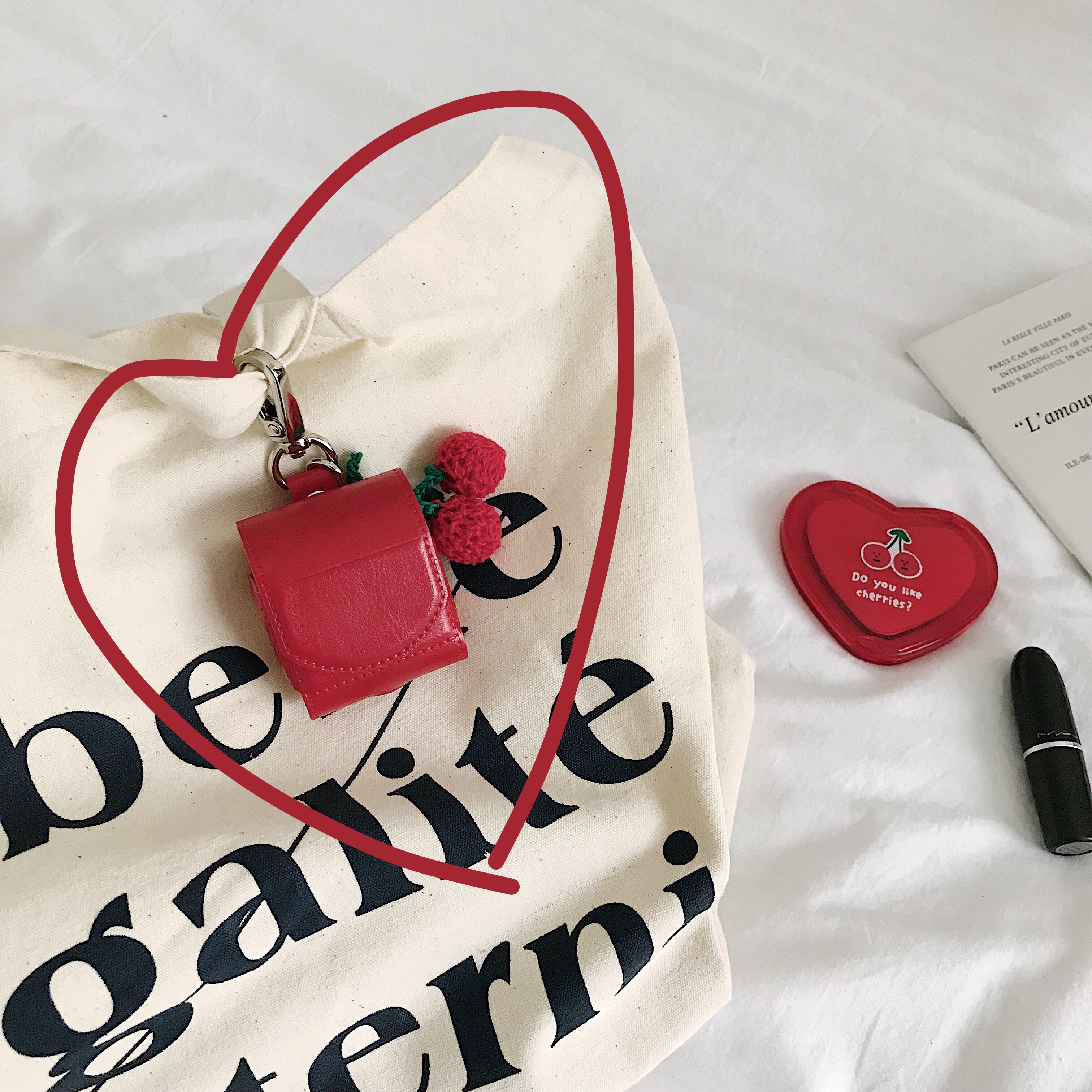 Apply red teenage girl cherry handknitted pendant airpods Apple Bluetooth wireless headphone protective sleeve 2 generations