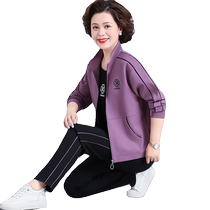 Mom Autumn Clothing Sports Suit Foreign Air Middle Aged Spring Autumn Jacket Woman Big Code Fashion three sets 40 years 50 blouses