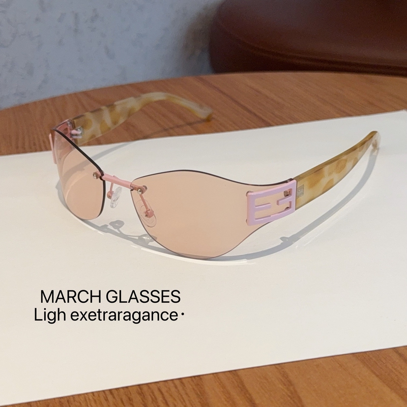Xiaohongshu Influencers Recommend Pink Frameless Curved Sunglasses for Women, Trendy American Style, Stylish and Unique, Suitable for Sun Protection