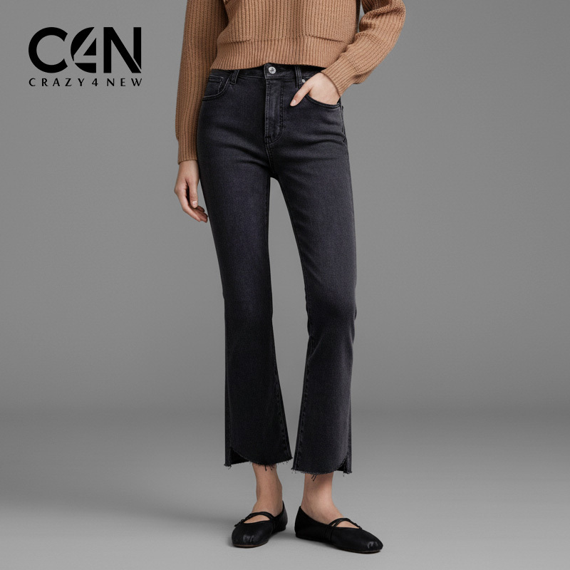 C4N I'M a New Product Addict Women's Turkish Cotton Denim Flared Slim-Fit Cropped Pants Elvira