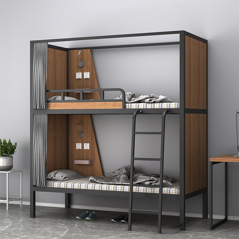 New bunk bed bunk bed iron frame bed student dormitory high and low mother bed apartment steel frame bed with socket lamp