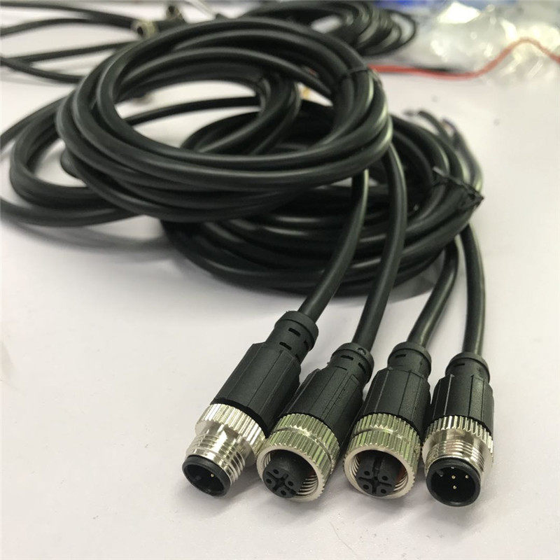 M12 connector elbow straight head 4-core 5-core pinhole injection molding one-piece male and female head line length 2 meters can be customized
