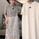 Style loose and versatile short-sleeved patchwork lace dress