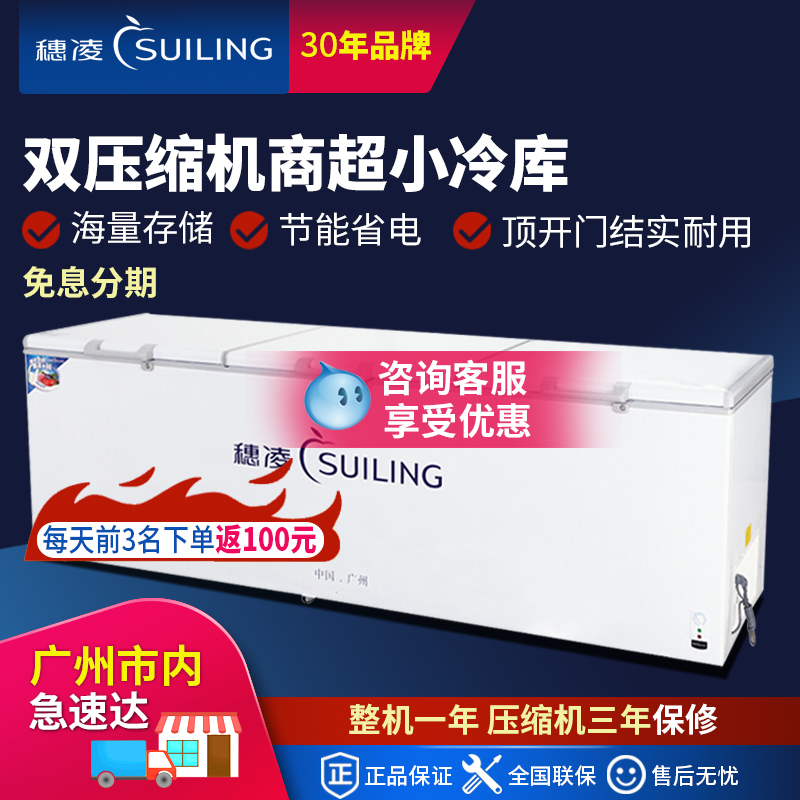 Ear Ling Horizontal Large Capacity Two Doors Refrigerator Refrigerated Cabinet Single Warm Freezer Fresh Freezer Seafood Rush Freezing Cold Storage Freezer
