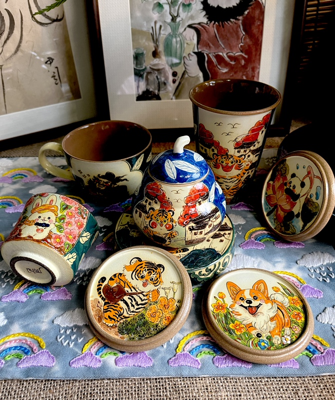 Yanjia Pottery Tea Ware - Teacher Mi Huo (Handmade) Jingdezhen Creative Handmade Hand-Painted Cute Healing Series