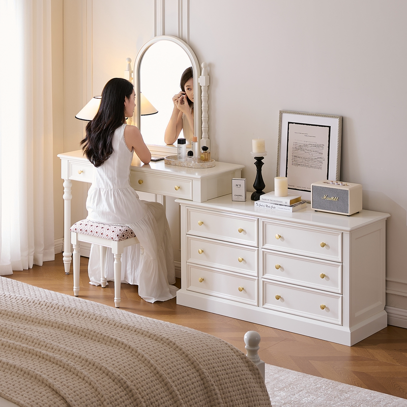 Miti Furniture French-Style Solid Wood Dressing Table and Chest of Drawers Integrated Bedroom Bedside Storage Cabinet Corner L-Shaped Makeup Table