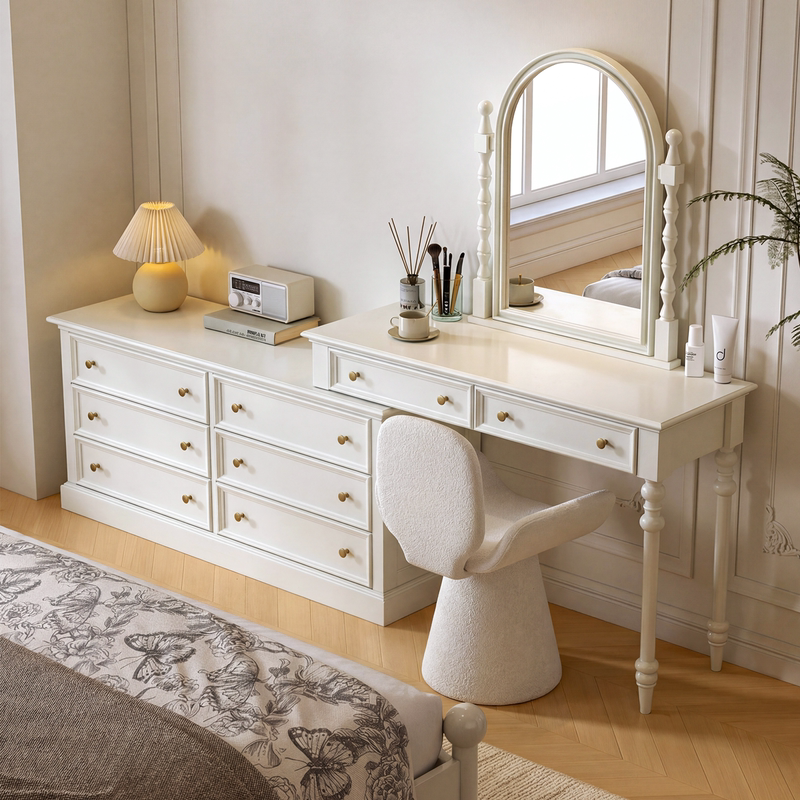 Miti Furniture French-Style Solid Wood Dressing Table and Chest of Drawers Integrated Bedroom Bedside Storage Cabinet Corner L-Shaped Makeup Table Miti Furniture French-Style Solid Wood Dressing Table and Chest of Drawers Integrated Bedroom Bedside Storage Cabinet Corner L-Shaped Makeup Table