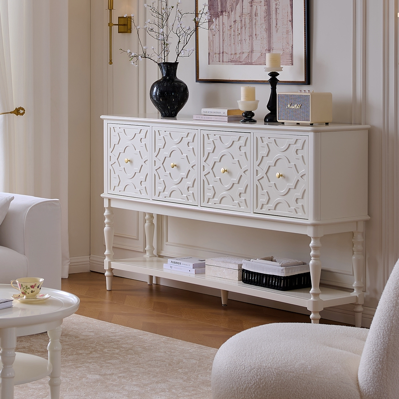 French-Style Entrance Cabinet, White Solid Wood Against the Wall, Home-Use Vintage Living Room Hallway Decorative Cabinet, Bedroom Storage Side Cabinet French-Style Entrance Cabinet, White Solid Wood Against the Wall, Home-Use Vintage Living Room Hallway Decorative Cabinet, Bedroom Storage Side Cabinet
