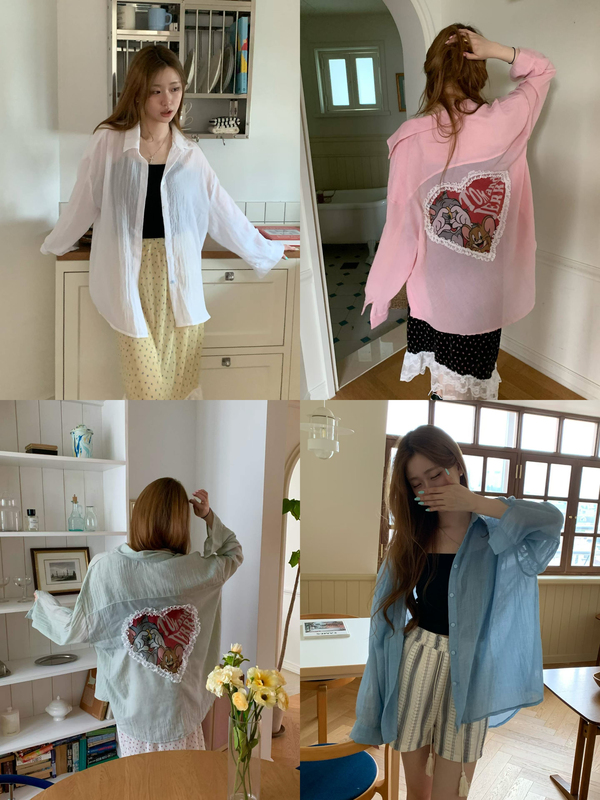 Deline Korean Girl's Korean Purchasing Agent 2026 Summer Lace Heart-Shaped Cat and Mouse Sun Protection Shirt Del0622