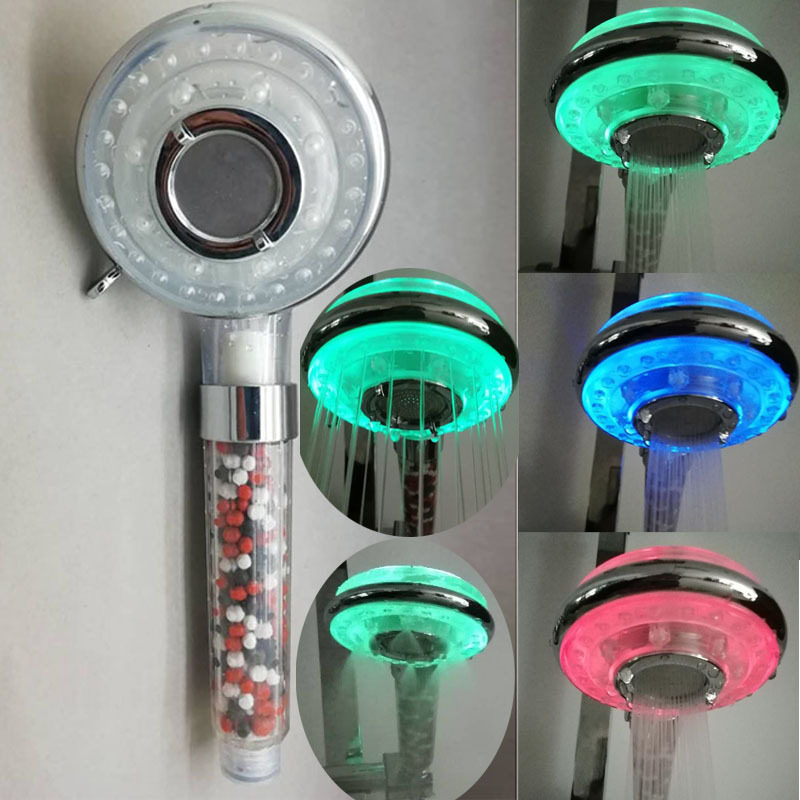 LED luminous colorful shower head temperature control color-changing nozzle negative ion filter pressurized shower head