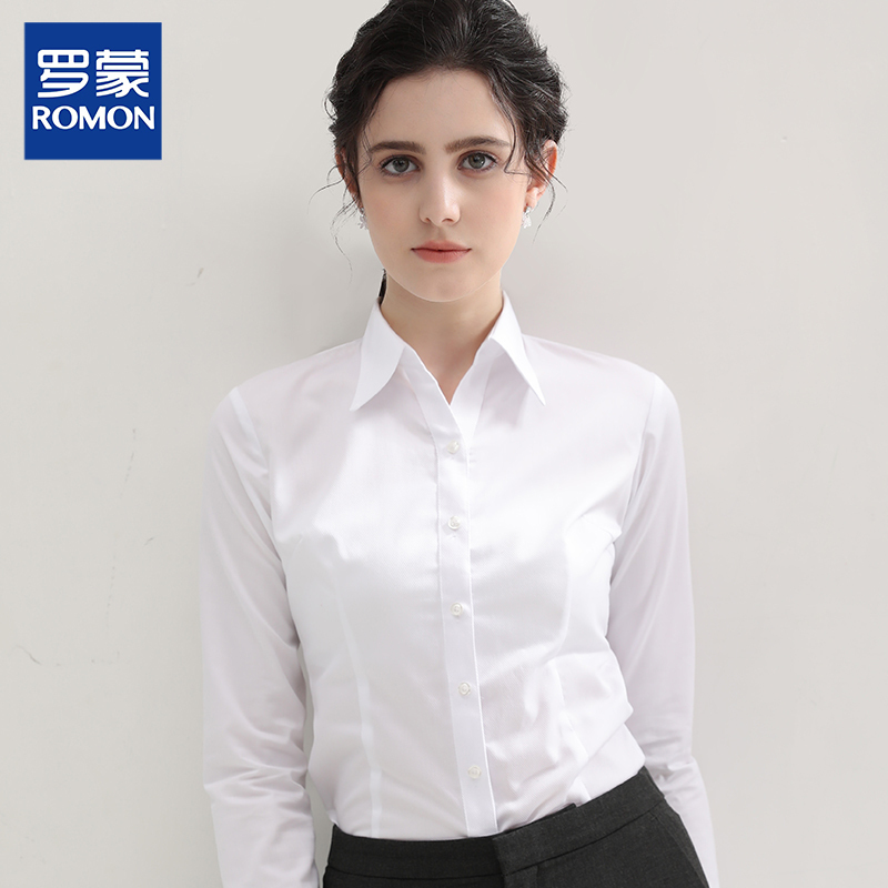 Romon White Shirt Women's Long-Sleeved Business Attire V-Neck Work Clothes Non-Iron Formal Wear Blue Workwear Spring and Autumn Shirt Romon White Shirt Women's Long-Sleeved Business Attire V-Neck Work Clothes Non-Iron Formal Wear Blue Workwear Spring and Autumn Shirt