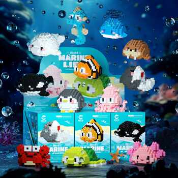 Marine life building blocks shark clown fish crab seahorse animal children's educational assembly toys boys and girls puzzles