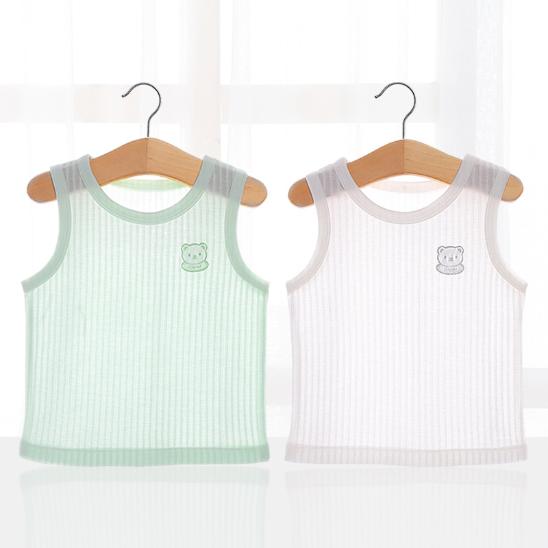 Baby boy slim fit in small vest with bottomed boy girl's girl harness pure color round collar pure cotton summer dress-Taobao
