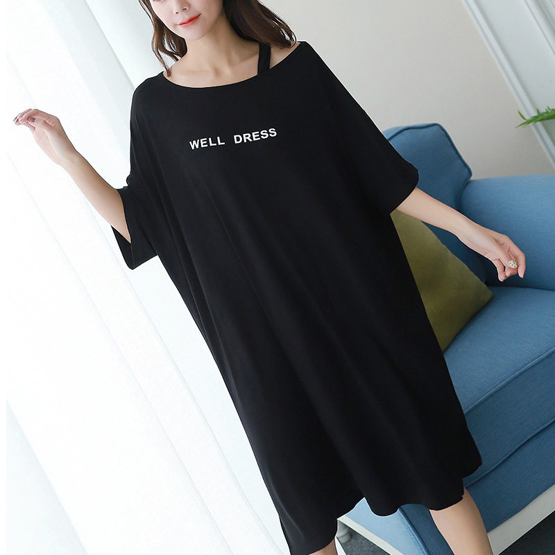 2021 Summer new large size dress for women 200 catty hmmm letters printed pyjamas pure cotton short sleeves Shoulder Sleeping Dress