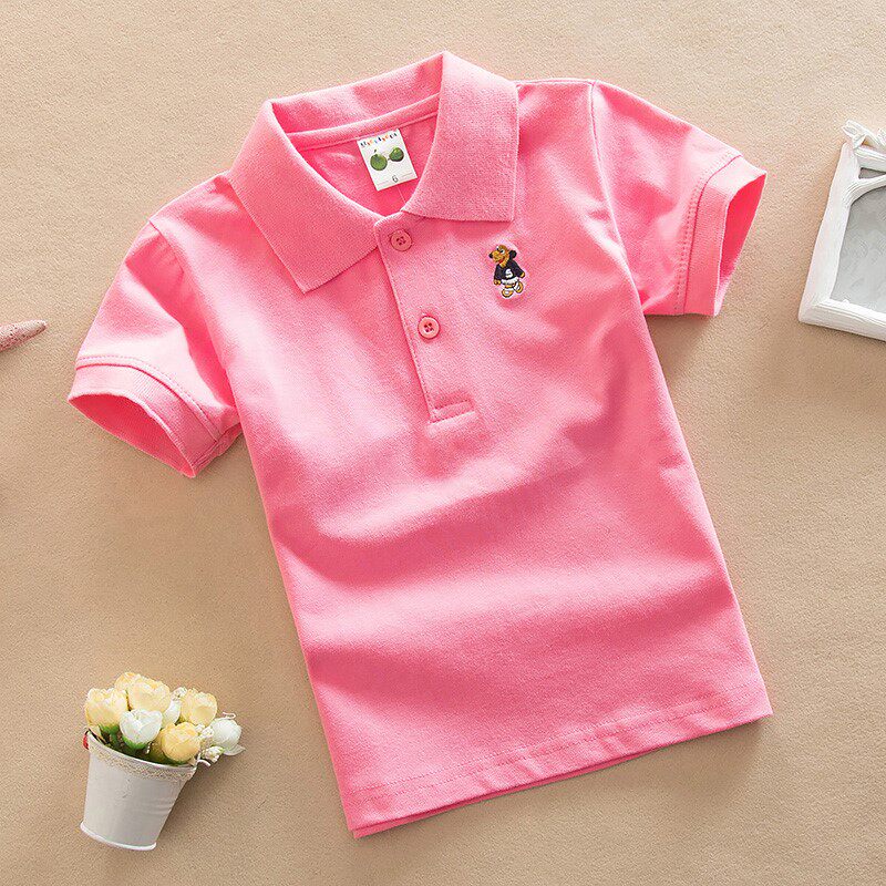 Kindergarten boys T-shirt Short sleeve cotton lapel top polo shirt red base school uniform 2020 gray pink