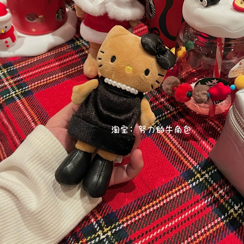 Japanese Nic Long-Legged Black Leather Kitty Cat Backpack Pendant Kt Cat Doll Keychain Girl Doll Pendant
