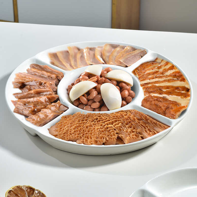 Plate Ceramic Hotel Tableware Specialty Braised Food Platter Five-Fruit Plate Creative Platter Five-Compartment Plate Round Fruit Plate