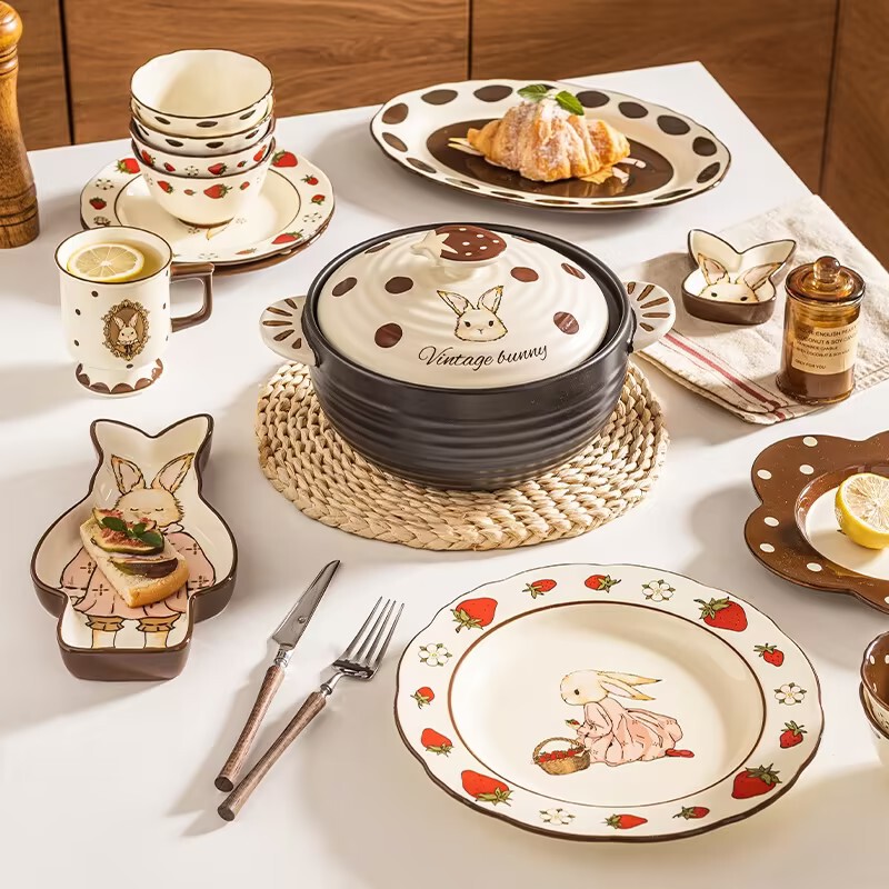 Hera Rabbit Housewarming Birthday Gift for Girls, Newlywed Tableware, Bowls, Plates, Wedding Engagement Gift Box Set