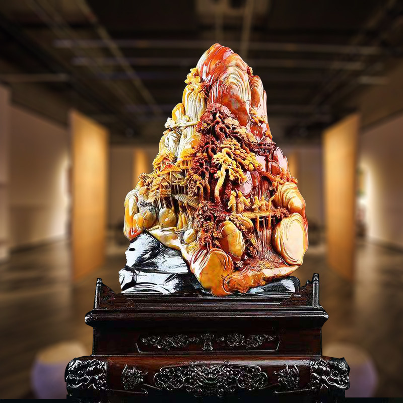 Shoushan stone ornaments natural rough stone hand carved seal material Housewarming opening gift supplies Qishi carving craft gift decoration