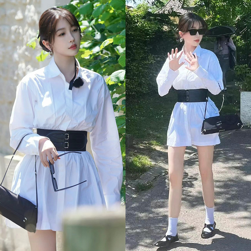 Chinese Restaurant Yu Shuxin's Same Style French White Shirt Dress for Women 2024 Summer New Resort Style Dress