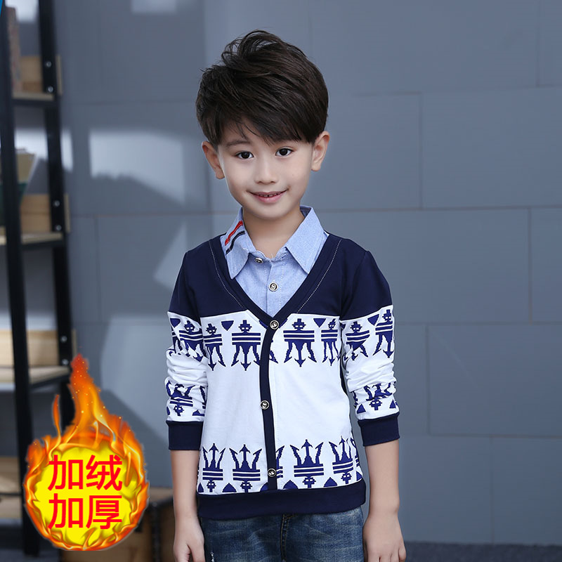 Boys tiests mùa xuân Hàn Quốc phiên bản của chiếc áo khoác mùa thu đơn mảnh hàng đầu của trẻ em có thể mặc cậu bé cơ thể 桖 quần áo dài tay mùa xuân.