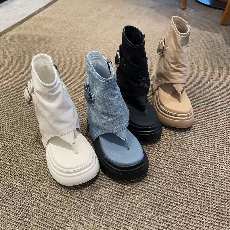 1.5cm Height Increase 14- 10cm Light Luxury Short-Tube Sandals for Women, Half-Slip Original New Style, Breathable for Summer