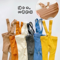 South Korea ins boys and girls suspenders trousers boys and girls baby cotton high waist leggings baby trousers net red childrens clothing