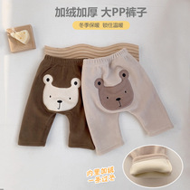 Winter plus velvet thick baby warm pants high quality baby big PP pants cute bear baby outer wear trousers