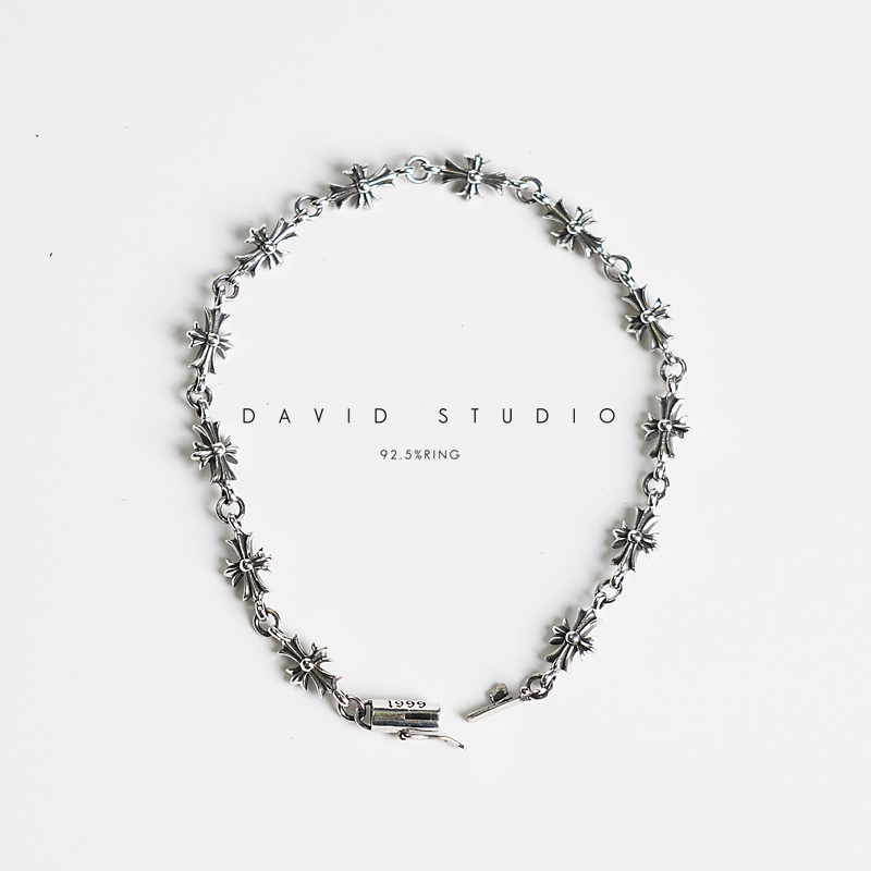 David Sterling Silver S925 Sterling Silver Personalized Small Cross Bracelet Men's Trendy Simple Retro Women's Bracelet David Sterling Silver S925 Sterling Silver Personalized Small Cross Bracelet Men's Trendy Simple Retro Women's Bracelet